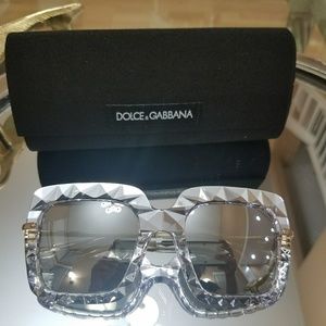 Dolce & Gabbana Crystal Clear Silver-Tone Faceted Sunglasses